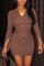 Coffee Casual Solid Patchwork Zipper Collar Long Sleeve Dresses
