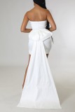 White Sexy Formal Solid Patchwork Backless With Bow Strapless Evening Dress Dresses
