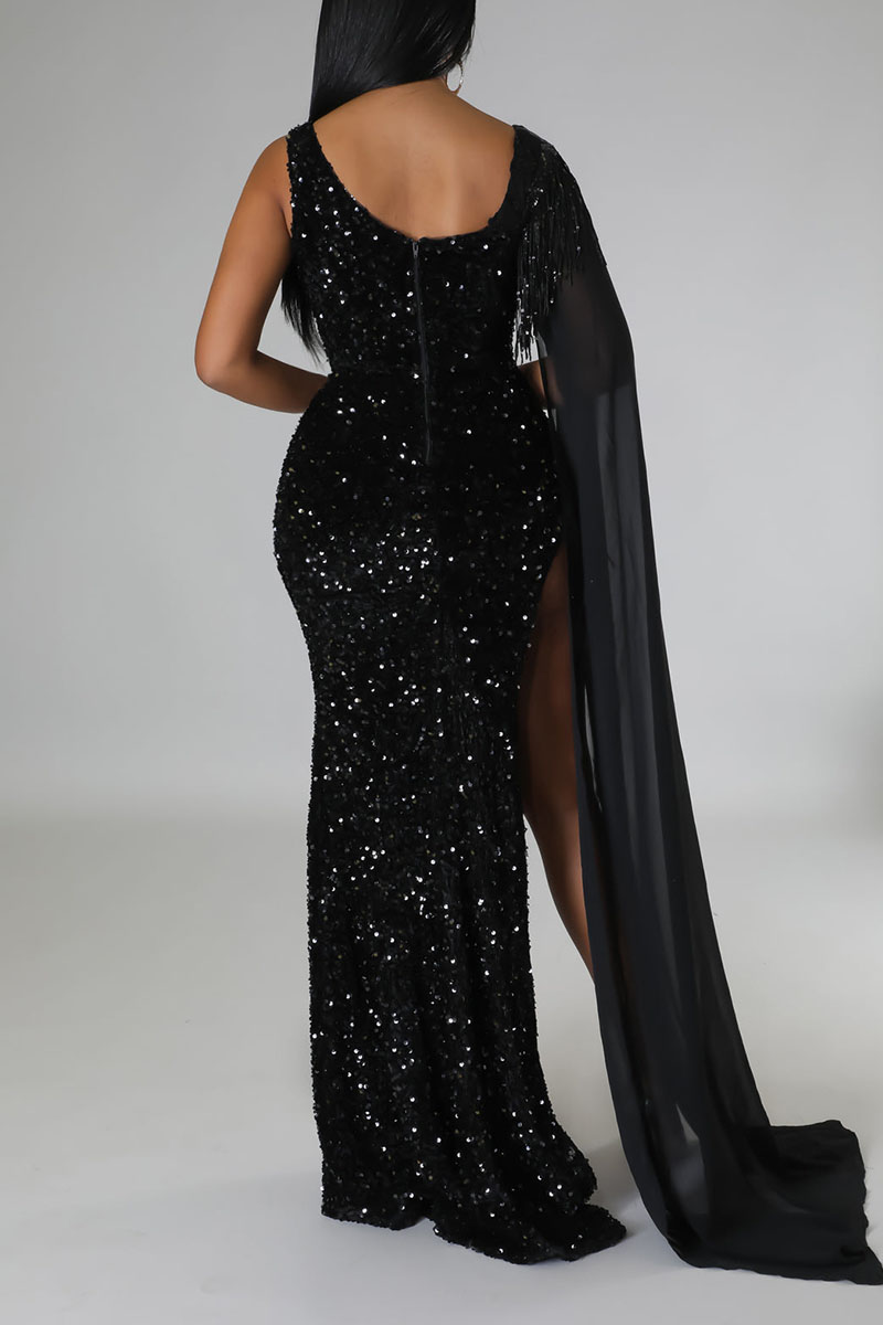 Trendy Black Straps Sexy Slit V-neck Evening Gown JTE893 main image 1