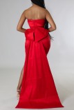 Red Sexy Formal Solid Patchwork Backless With Bow Strapless Evening Dress Dresses