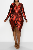 Gold Party Solid Fold Plus Size Dresses