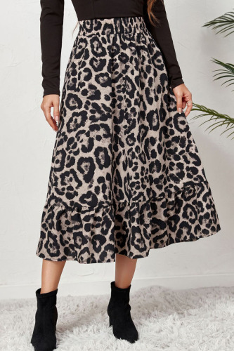 Grey Casual Print Leopard Patchwork High Waist Type A Full Print Bottoms