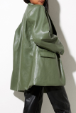 Green Fashion Elegant Solid Pocket Buckle Turn-back Collar Outerwear