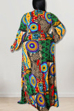 Gold Fashion Casual Print Patchwork O Neck Straight Plus Size Dresses
