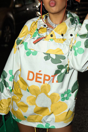Green Yellow Casual Print Patchwork Hooded Collar Tops