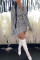 Black White Sexy Patchwork Print Buckle Fold Shirt Collar Long Sleeve Two Pieces