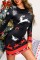 Black Casual Print Basic O Neck Long Sleeve Dresses