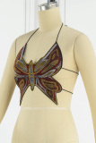 Green Sexy Butterfly Strap Design Hot Drill Halter Tops