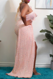 Khaki Celebrities Patchwork Sequins One Shoulder Trumpet Mermaid Dresses