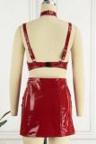 Red Sexy Solid Backless Spaghetti Strap Sleeveless Two Pieces
