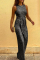 Champagne Elegant Solid Sequined With Belt O Neck Straight Jumpsuits