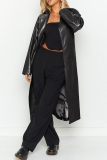 Black Elegant College Solid Solid Color Turn-back Collar Outerwear