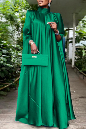 Green Casual Solid Patchwork Turtleneck Straight Dresses