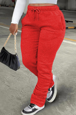 Red Street Solid Draw String Plus Size