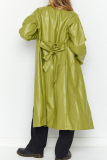 Green Elegant College Solid Solid Color Turn-back Collar Outerwear