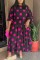 Rose Red Casual Dot Print Patchwork O Neck Long Sleeve Plus Size Dress