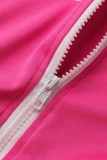 Rose Red Sportswear Print Letter Zipper Collar Long Sleeve Two Pieces
