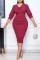 Red Casual Solid Patchwork V Neck Pencil Skirt Dresses
