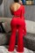 Red Sexy Casual Solid Backless Oblique Collar Regular Jumpsuits (Without Belt)