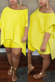 Yellow Casual Solid Asymmetrical One Shoulder Plus Size