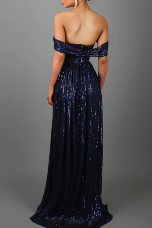 Formal Solid Sequins Slit Strapless Evening Dress Dresses
