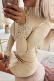 Apricot Casual Solid Patchwork Turtleneck Long Sleeve Dresses