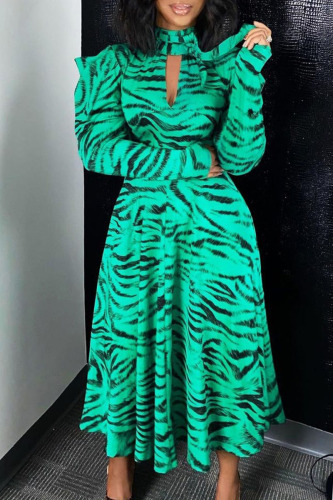 Cyan Fashion Street Print Patchwork Turtleneck A Line Dresses