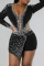 Black Sexy Solid Patchwork See-through Asymmetrical Hot Drill V Neck Regular Jumpsuits