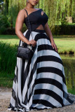 Black Sexy Striped Print Hollowed Out Strapless Strapless Dress Dresses