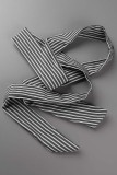 Black Casual Striped Print Patchwork V Neck Dresses