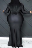 Black Sexy Formal Solid Patchwork V Neck Long Sleeve Plus Size Dresses