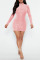 Pink Sexy Solid Sequins Patchwork Half A Turtleneck Pencil Skirt Dresses