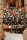 Dark Brown Casual Print Patchwork Zipper Asymmetrical Collar Tops