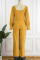 Yellow Casual Solid Patchwork Slit Zipper Square Collar Long Sleeve Two Pieces