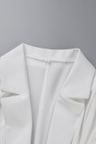 White Casual Solid Bandage Patchwork Turn-back Collar Outerwear