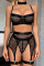 Black Sexy Solid Hollowed Out Patchwork Lingerie(Four Pieces)