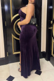 Dark Purple Sexy Formal Solid High Opening Fold Strapless Strapless Dress Dresses