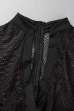 Black Sexy Casual Solid Patchwork See-through V Neck Regular Jumpsuits