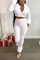 White Sexy Casual Patchwork Solid Zipper Turndown Collar Long Sleeve Two Pieces