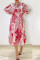 Red Casual Sweet Print Patchwork Flounce Printing O Neck Printed Dress Dresses