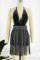 Red Sexy Solid Tassel Patchwork Backless Hot Drill Halter Sleeveless Two Pieces