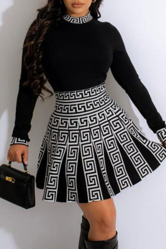 Black Gray Casual Patchwork Embroidered Patchwork O Neck Long Sleeve Two Pieces