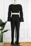 Black Sexy Casual Solid Basic Long Sleeve Two Pieces