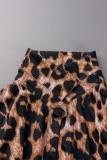 Leopard Print Casual Leopard Patchwork V Neck Long Dress Dresses