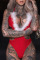 Red Sexy Solid Hollowed Out Patchwork Feathers Christmas Day Lingerie