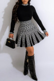 Black Gray Casual Patchwork Embroidered Patchwork O Neck Long Sleeve Two Pieces