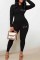 Black Casual Print Letter O Neck Long Sleeve Two Pieces