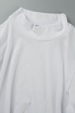 White Casual Solid Patchwork Asymmetrical Half A Turtleneck Irregular Dress Dresses