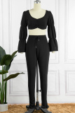 Black Sexy Casual Solid Basic Long Sleeve Two Pieces