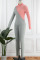 Pink Gray Casual Sportswear Solid Hollowed Out Patchwork Zipper Turtleneck Long Sleeve Two Pieces